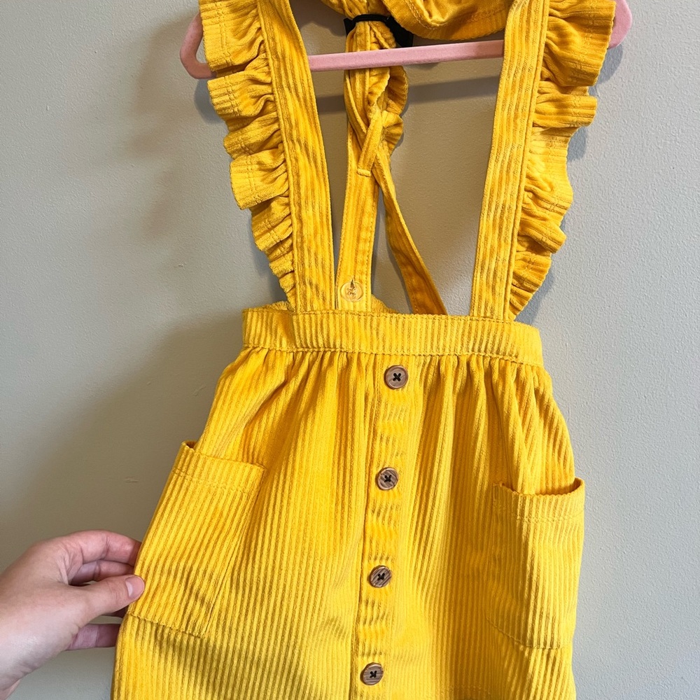 Yellow Ruffled Toddler Overalls With Buttons and Pockets 3T